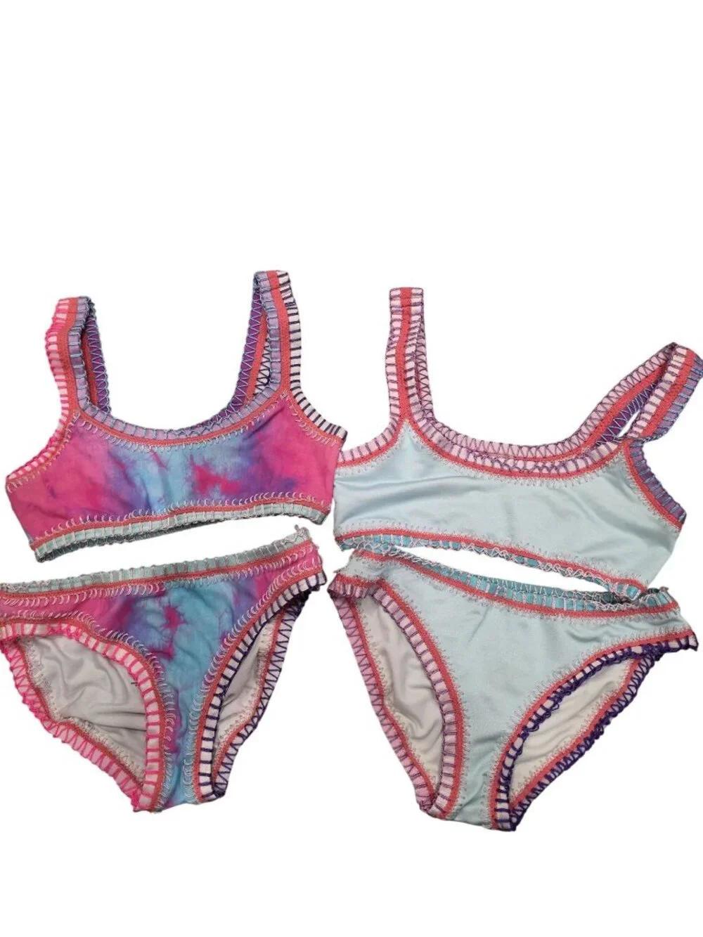 Platinum swim Two Girls Swimsuits Tie-Dye & Solid Blue Size 10 set of 2 suits